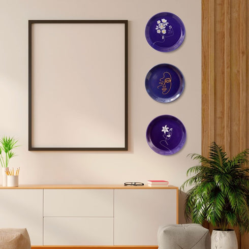 Blue Wall Plates Decoration | Home Decor & Personalised Gift | Female Line Art Wall Plate | Buy online India | The Milestones Studio | free Shipping | Blue Minimalist wall plates